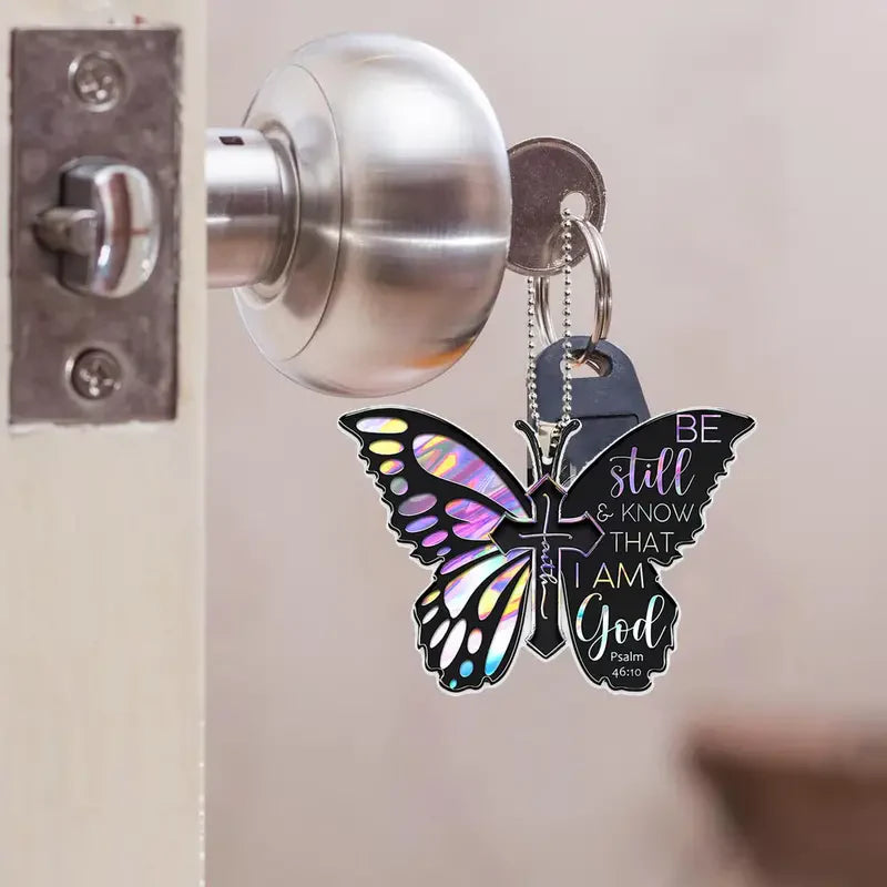 Be Still & Know Butterfly Key Chain, Rearview Mirror Ornament