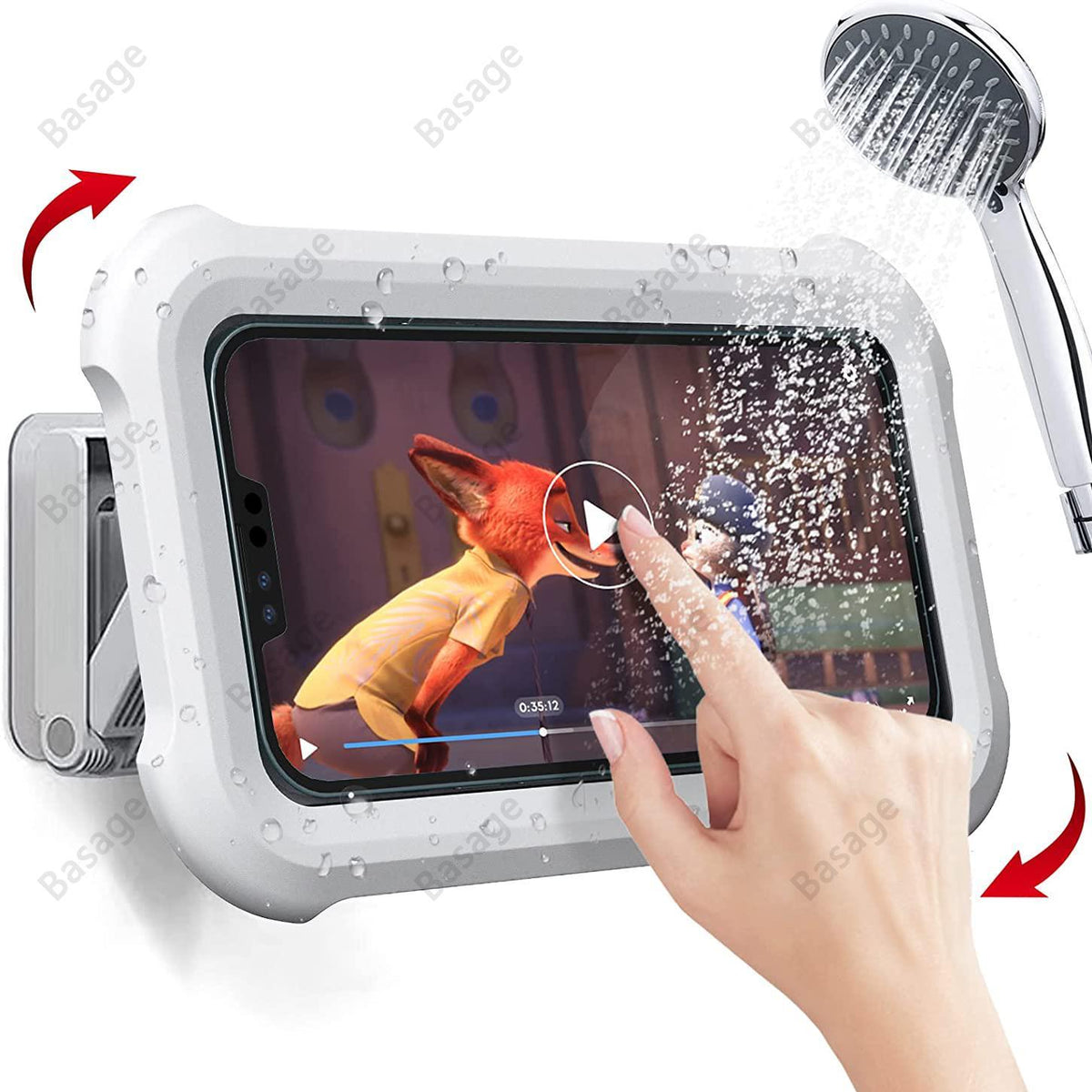 Waterproof Shower Phone Holder with 480° Rotation, Angle Adjustable, Wall Mounted Phone Holder for Bathroom Kitchen, Up to 6.8In - YOURISHOP.COM